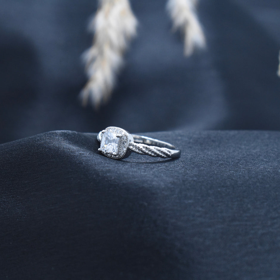Cushion Halo Rope Band Silver Ring