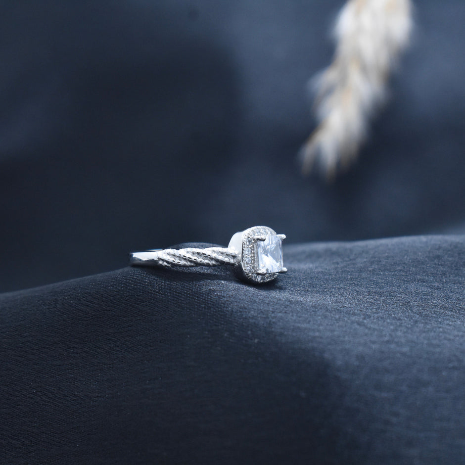Cushion Halo Rope Band Silver Ring