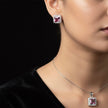 Ruby Tone Princess Cut Halo Pendant Set with Chain and Earrings