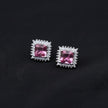 Ruby Tone Princess Cut Halo Pendant Set with Chain and Earrings