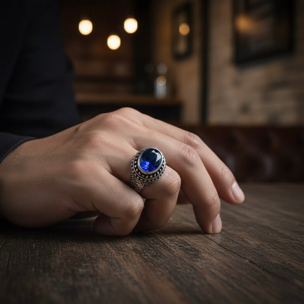 Imperial Sapphire-Blue Turkish Signet Ring