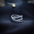 Multi-Row Crisscross Blue Baguette & Pavé Statement Ring