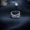 Multi-Row Crisscross Blue Baguette & Pavé Statement Ring