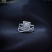 Square Halo Baguette Cluster Ring with Crisscross Pavé Band