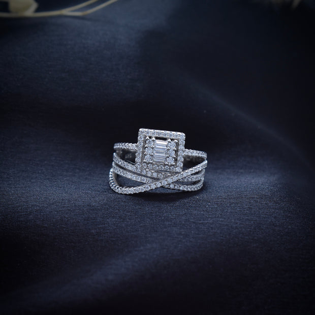 Silver Radiant Brick-Cut Ring