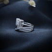 Square Halo Baguette Cluster Ring with Crisscross Pavé Band