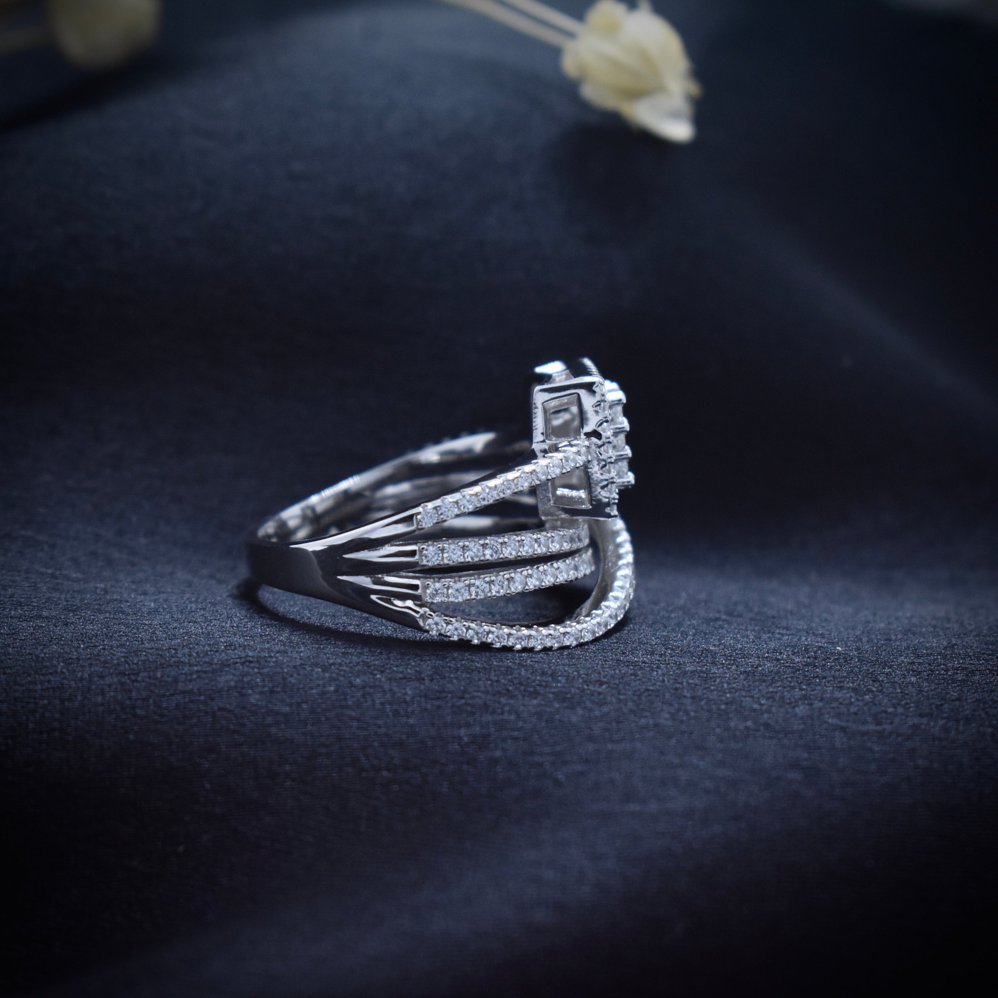 Silver Radiant Brick-Cut Ring