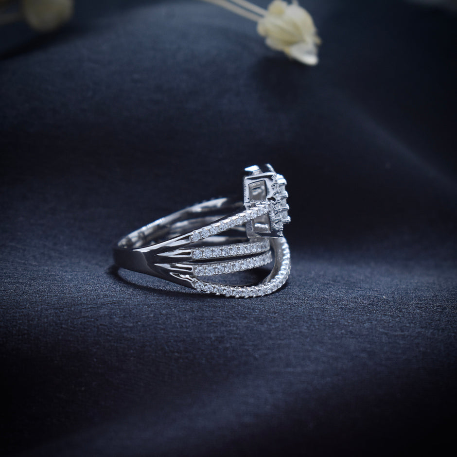 Silver Radiant Brick-Cut Ring