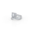 Square Halo Baguette Cluster Ring with Crisscross Pavé Band