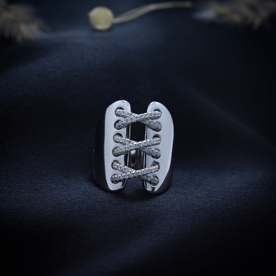 Silver Criss-Cross Lace Band Ring