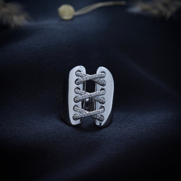 Silver Criss-Cross Lace Band Ring