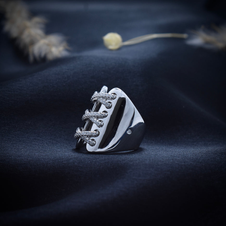 Silver Criss-Cross Lace Band Ring