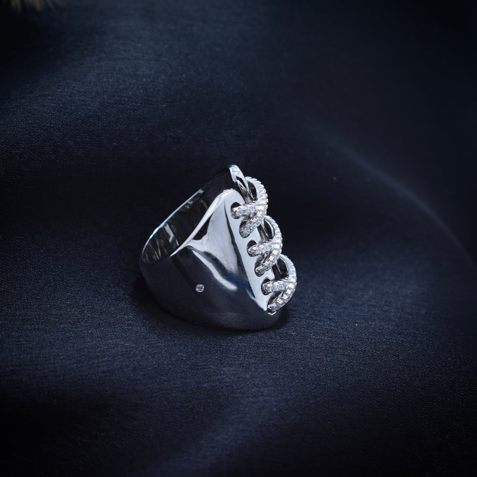 Silver Criss-Cross Lace Band Ring