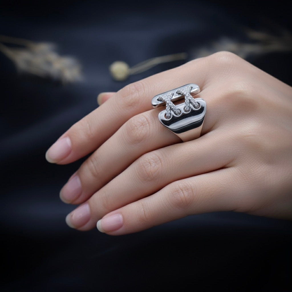 Silver Criss-Cross Lace Band Ring