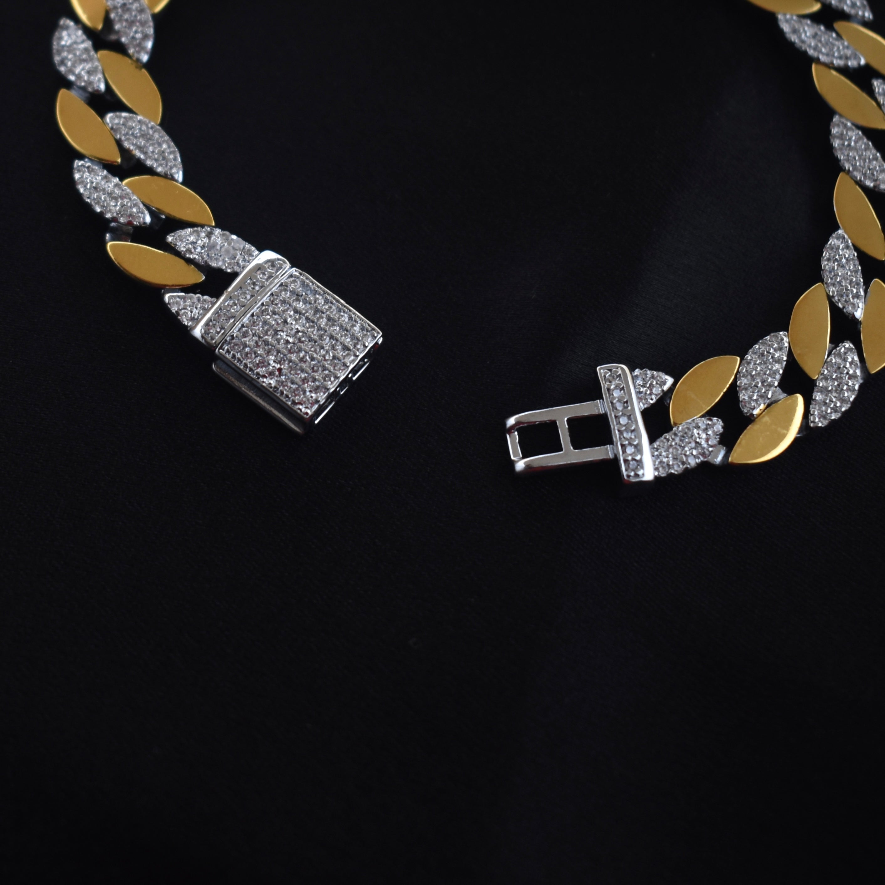 Oval Diamond Cuban Silver Bracelet