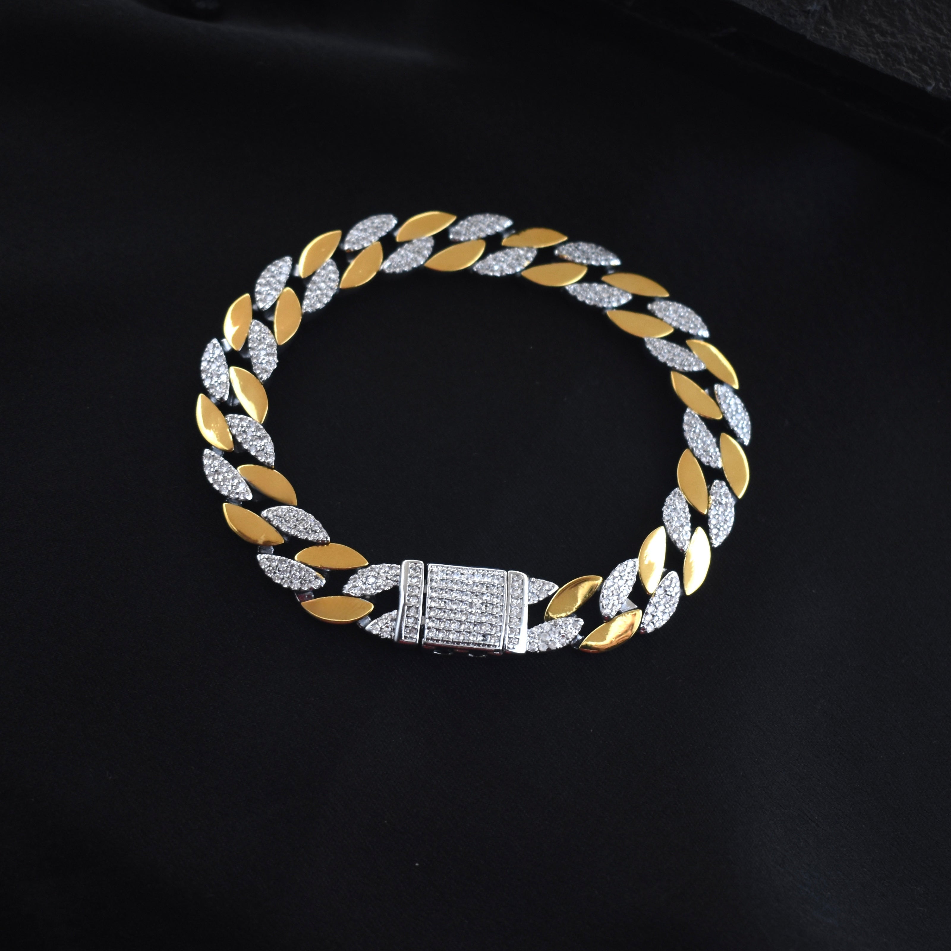 Oval Diamond Cuban Silver Bracelet