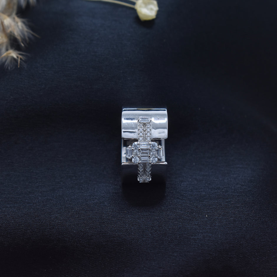 Wide Cuff Baguette Cluster Ring with Pavé Accents