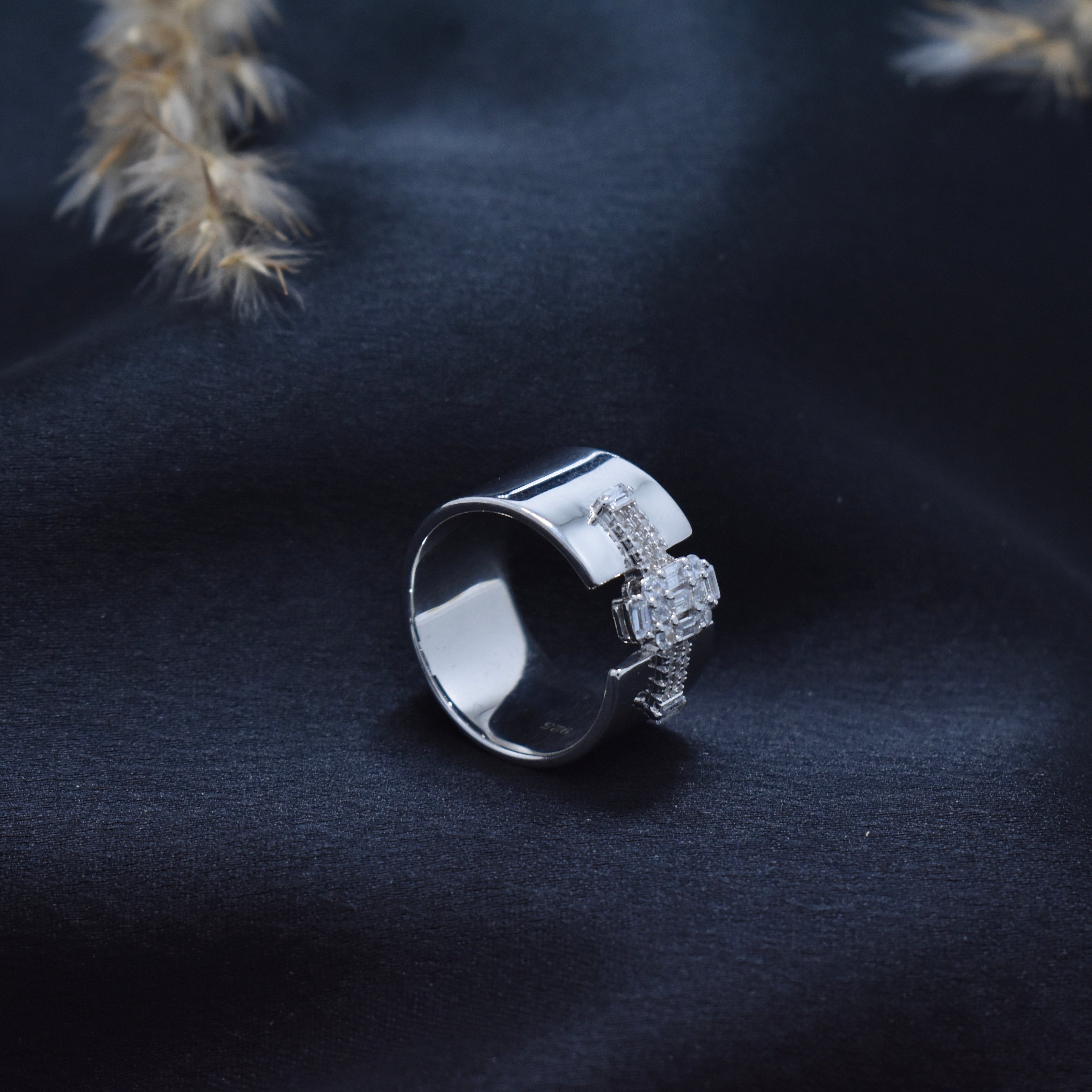 Modern Baguette Cuff Silver Ring