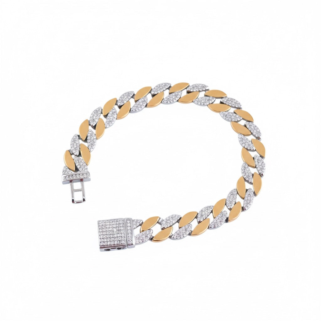 Oval Diamond Cuban Silver Bracelet