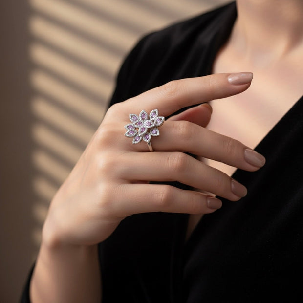 Silver Bloom Flare Cocktail Ring