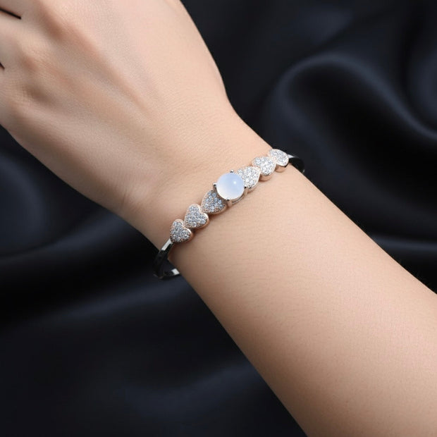 Moonstone Hearts Silver Bracelet