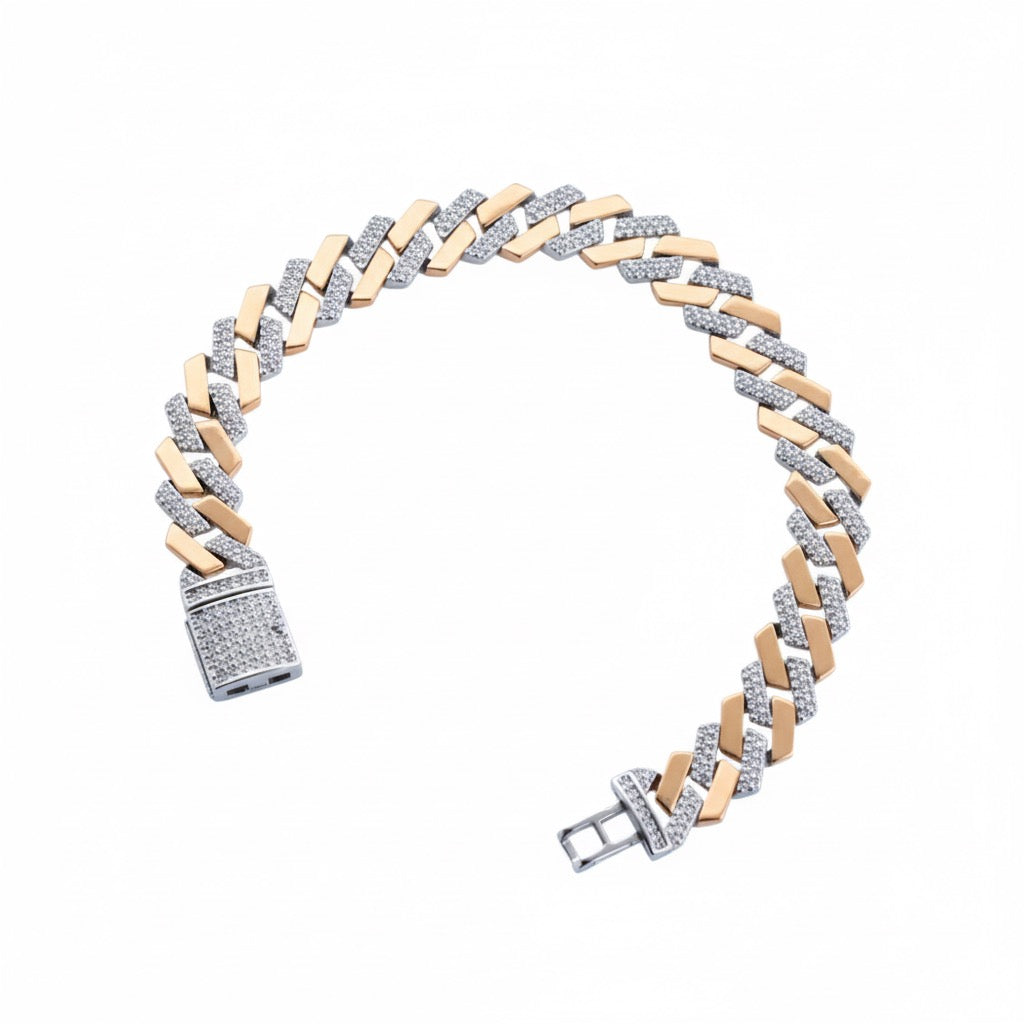 Rectangular CZ Cuban Silver Bracelet