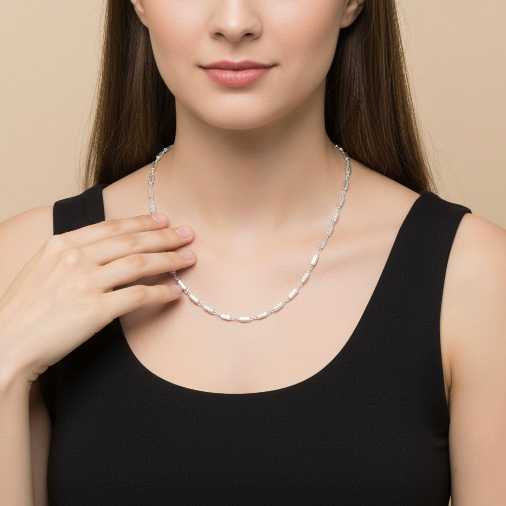 Twisted Oval Segment Silver Unisex Chain