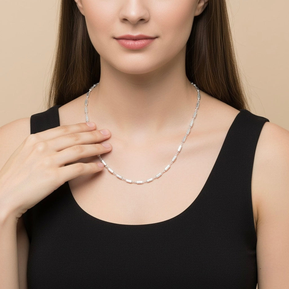 Twisted Oval Segment Silver Unisex Chain