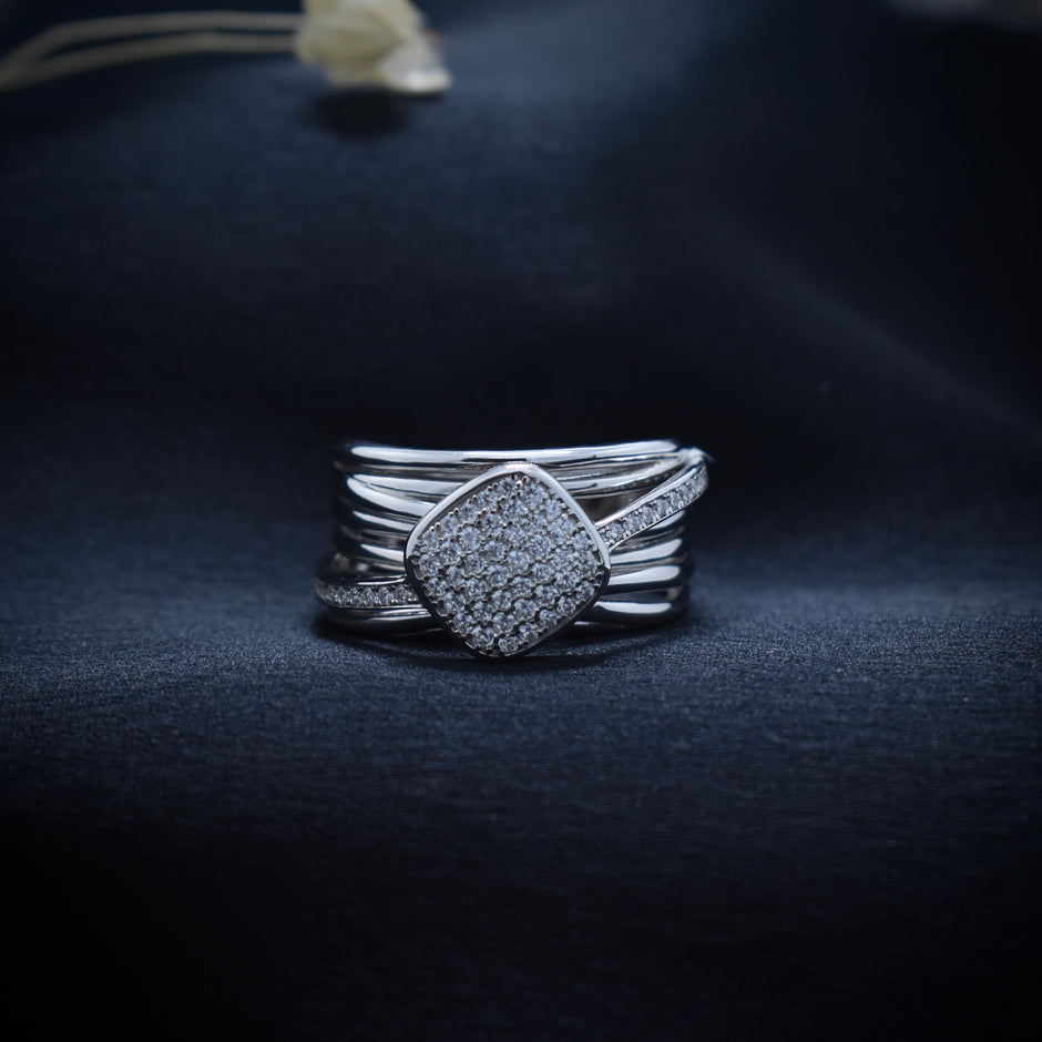 Multi-Band Pavé Cushion Top Ring