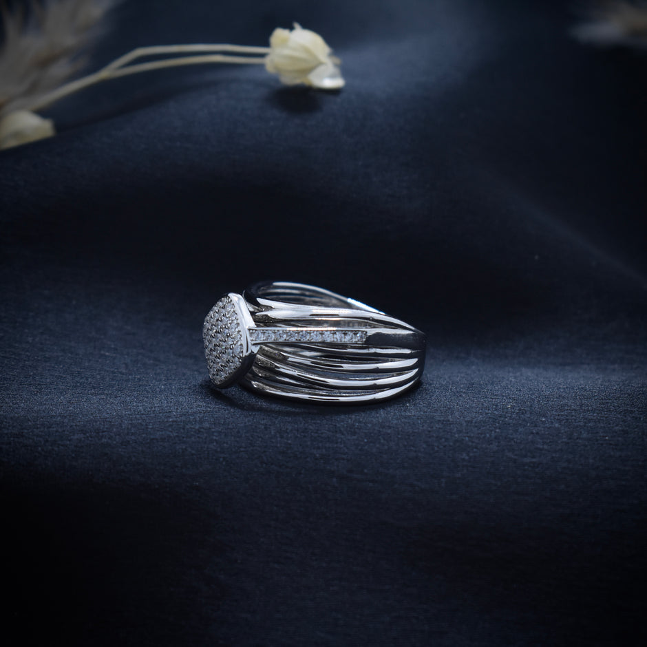 Multi-Band Pavé Cushion Top Ring