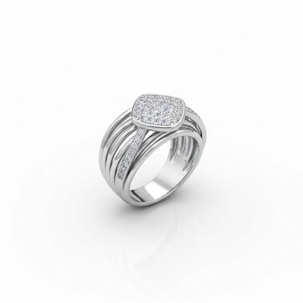 Multi-Band Pavé Cushion Top Ring