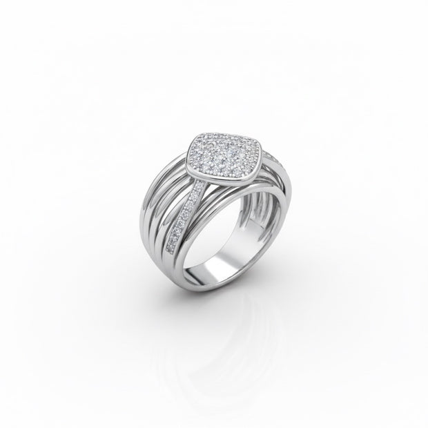 Multi-Band Pavé Cushion Top Ring