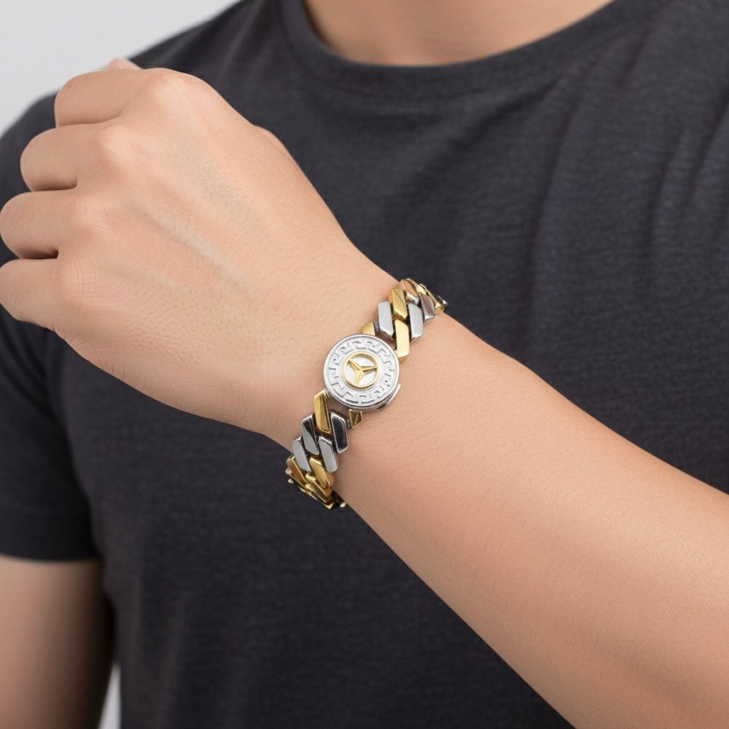 Versace Medallion Cuban Silver Bracelet