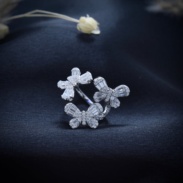Silver Floral Twin Ring