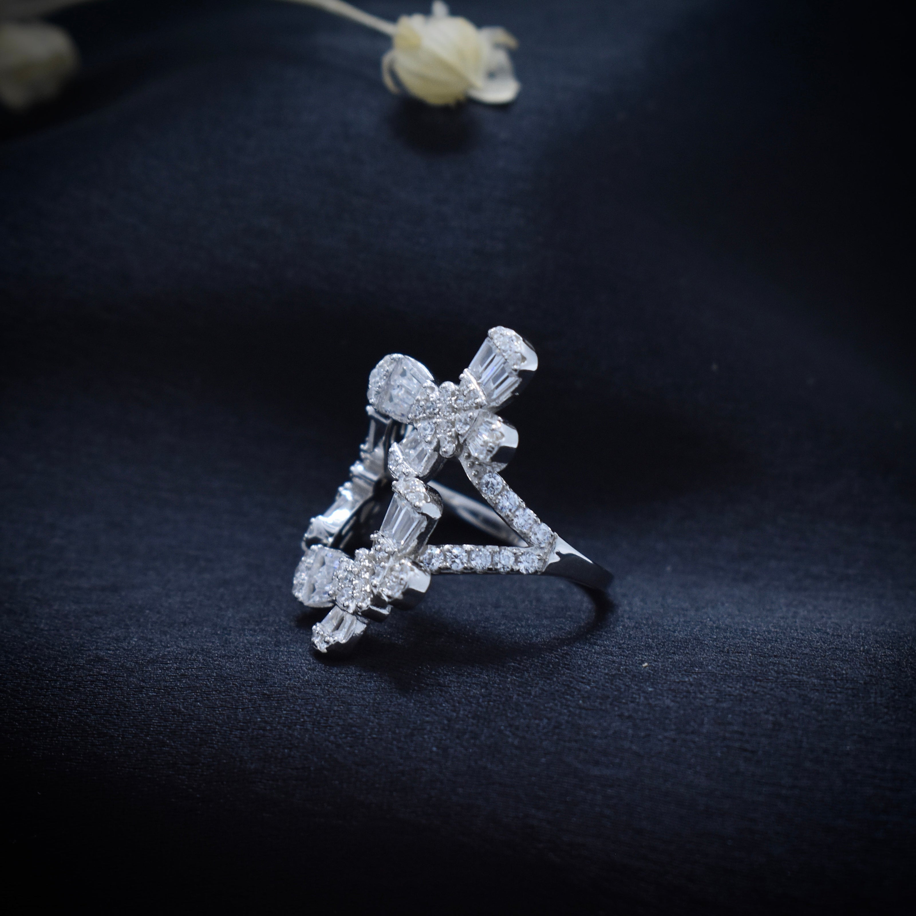 Silver Floral Twin Ring