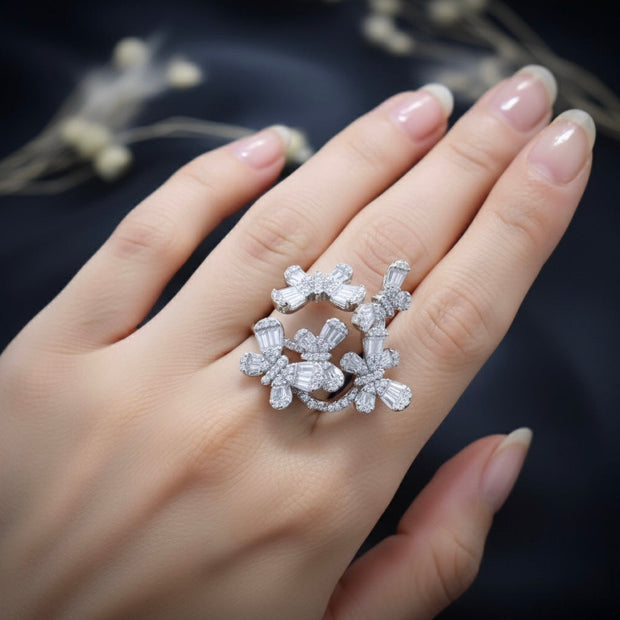 Silver Floral Twin Ring