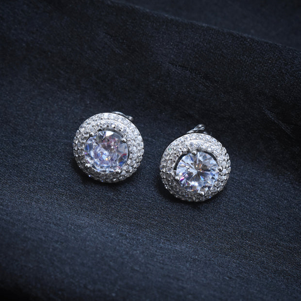 Rim Solitaire Silver Earrings