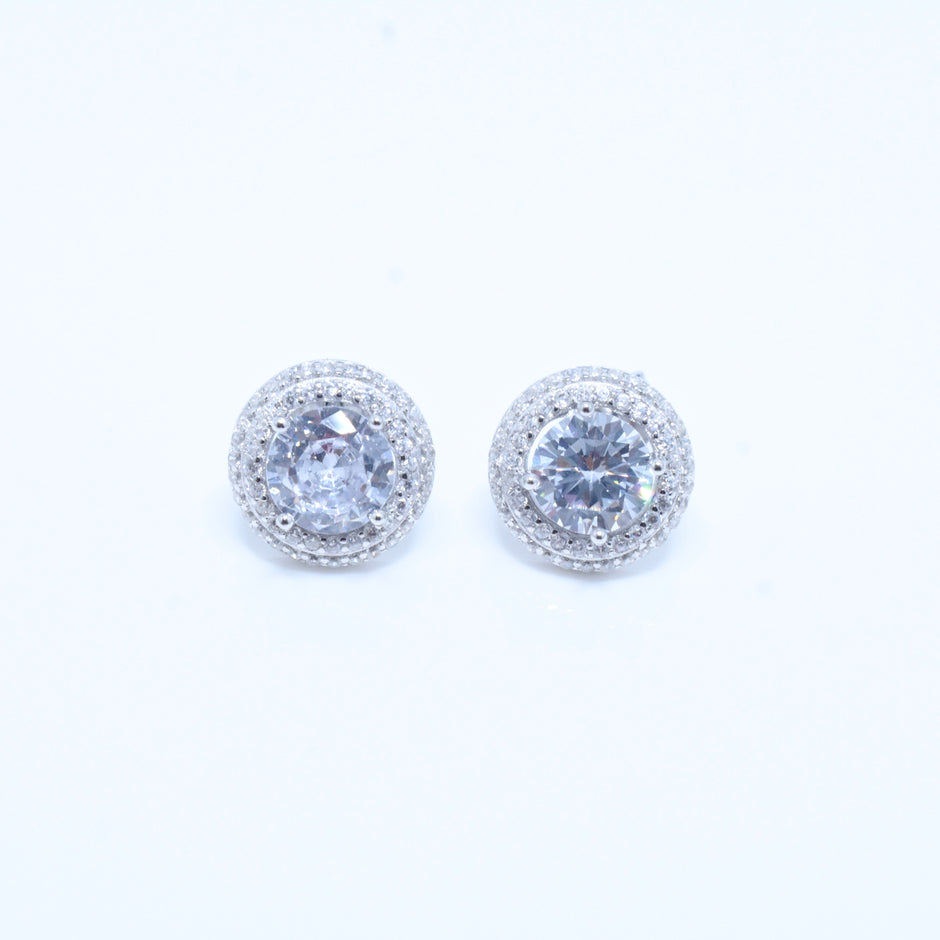 Rim Solitaire Silver Earrings