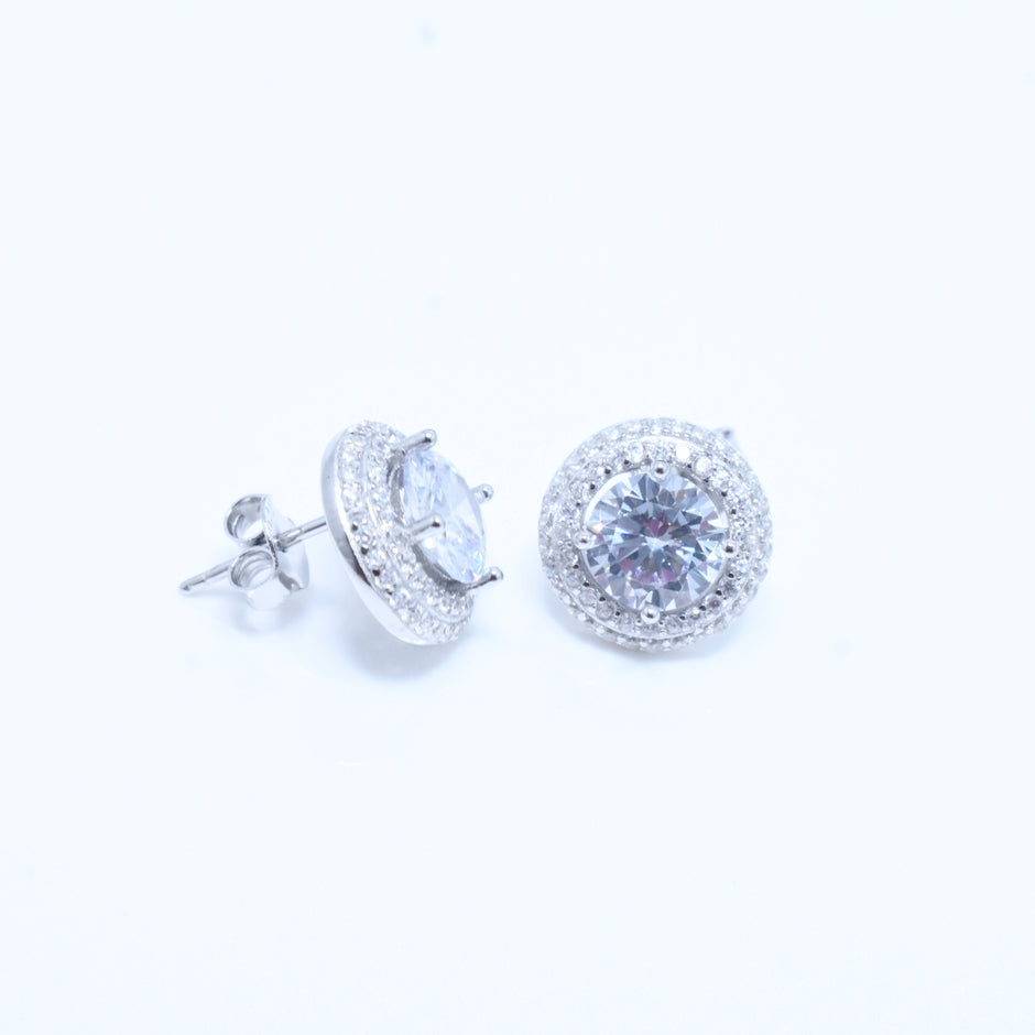 Rim Solitaire Silver Earrings