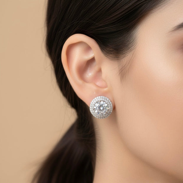 Rim Solitaire Silver Earrings