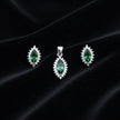 Emerald Look Halo Pendant Set with Chain and Earrings