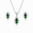Emerald Look Halo Pendant Set with Chain and Earrings