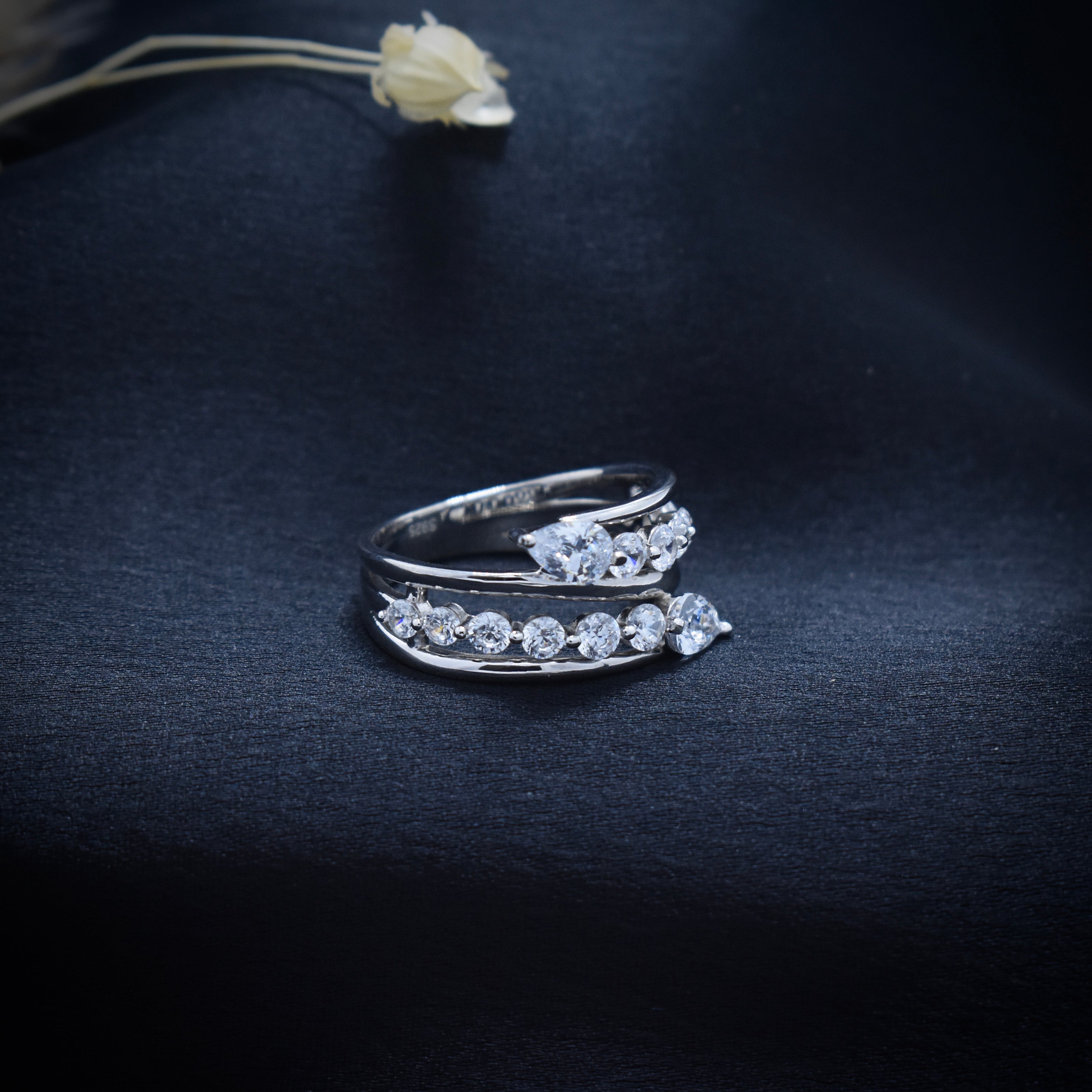 Triple Row Pear & Round Stone Wrap Ring