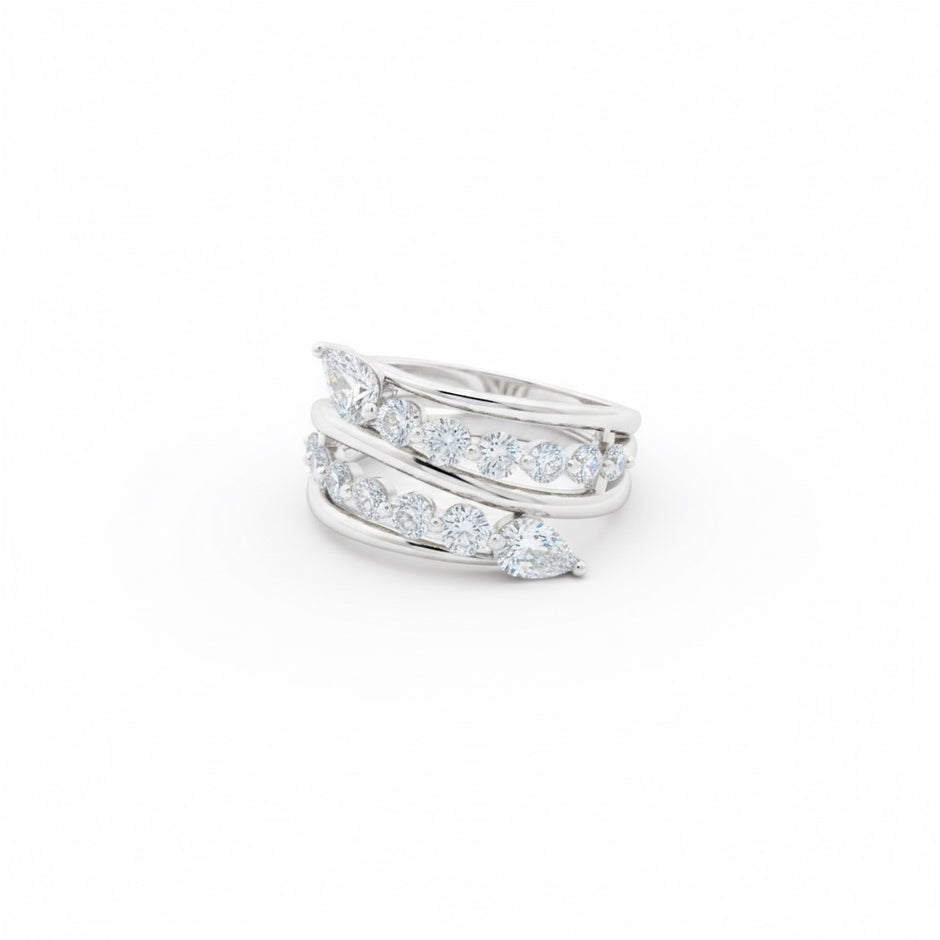 Triple Row Pear & Round Stone Wrap Ring