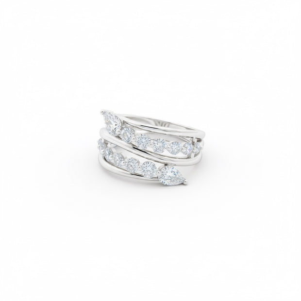 Triple Row Pear & Round Stone Wrap Ring