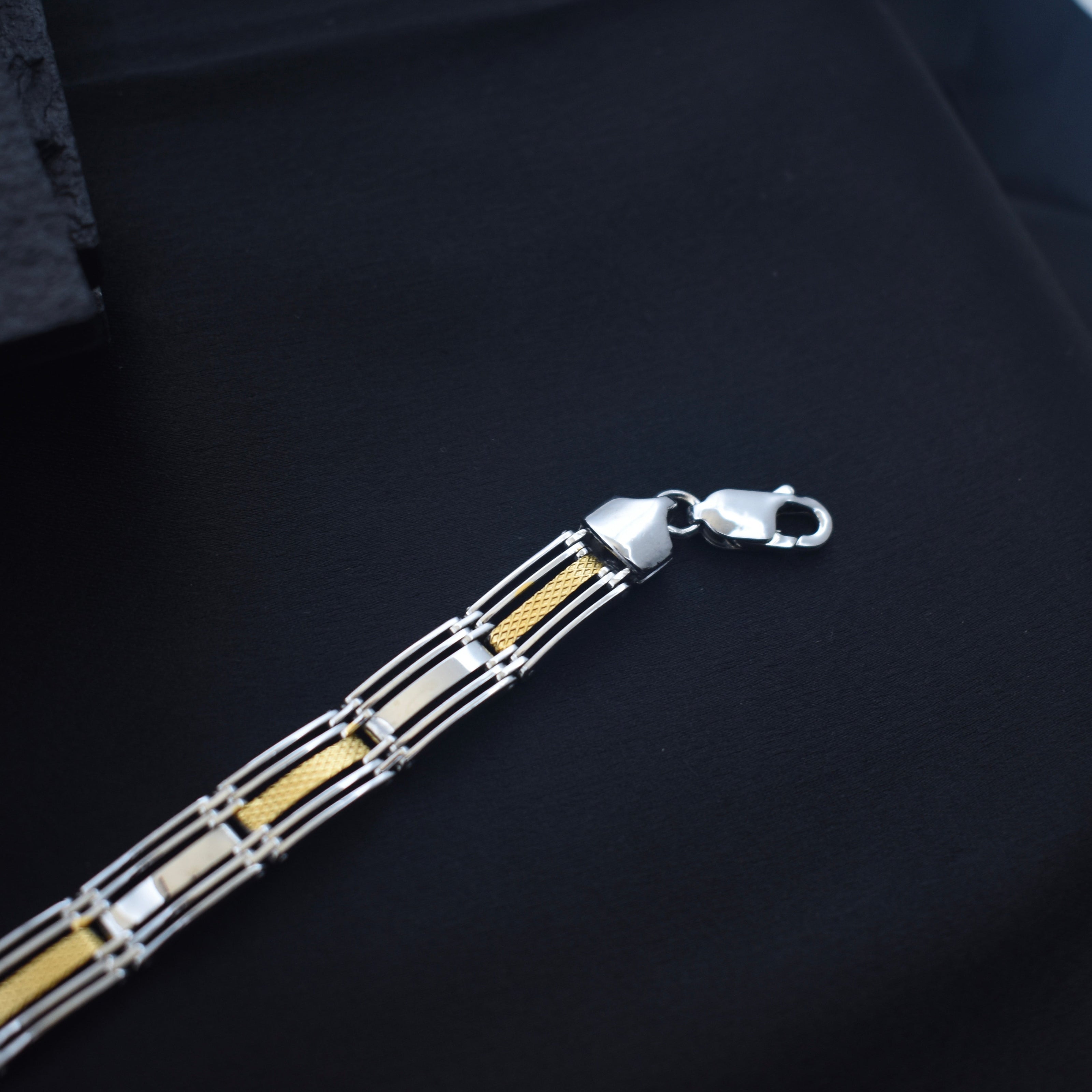 Rhodium Finish Dual-Tone Coin Link Silver Bracelet