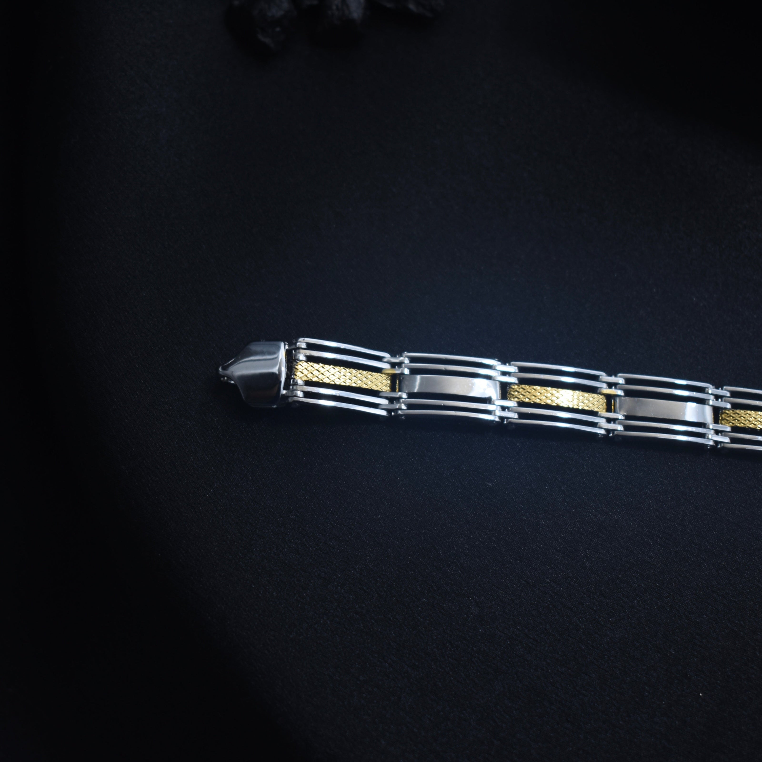 Rhodium Finish Dual-Tone Coin Link Silver Bracelet