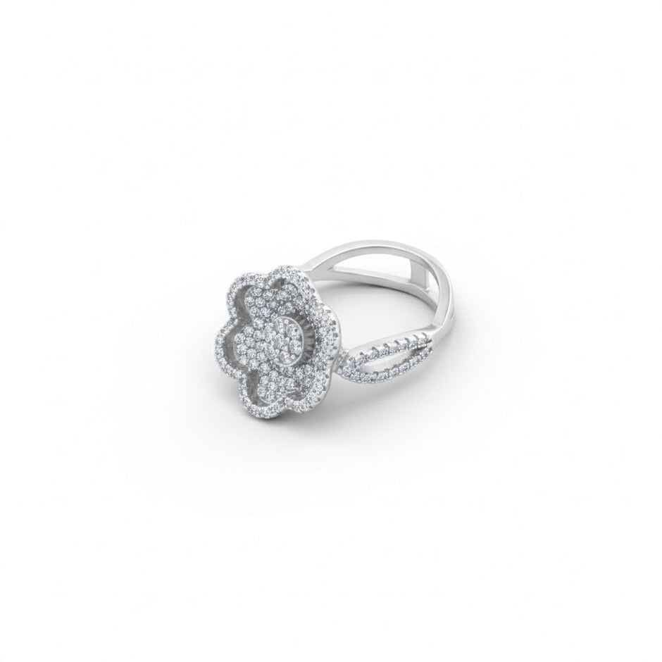 Silver Petal Shine Bloom ring