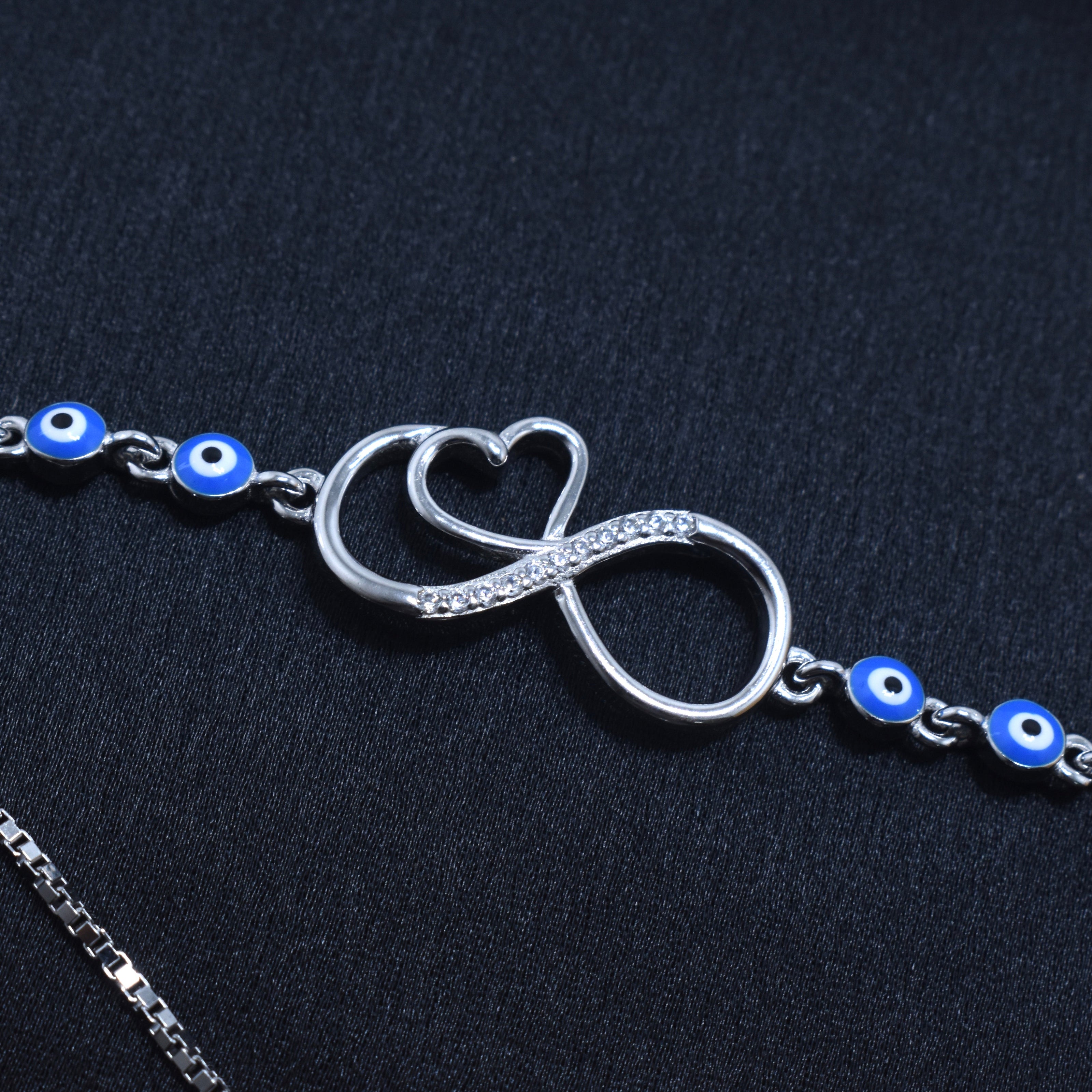 Infinity Heart Evil Eye Silver Racelet