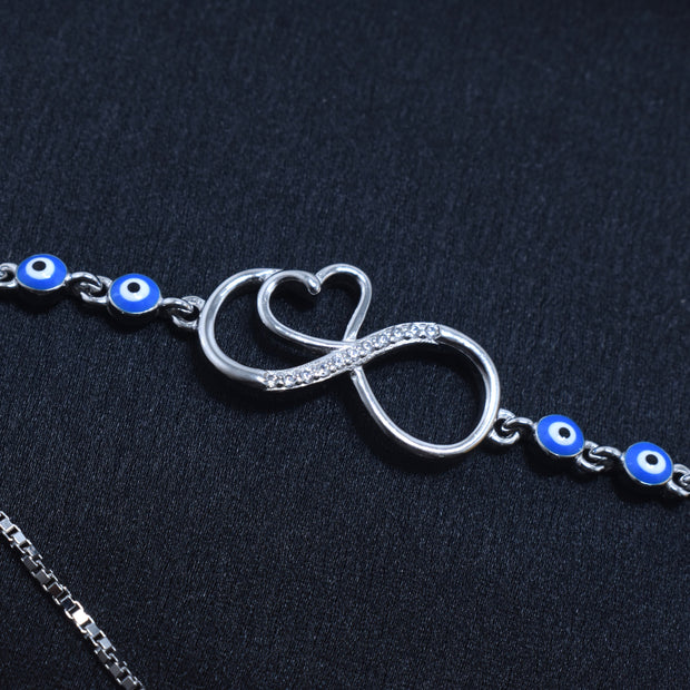 Infinity Heart Evil Eye Silver Racelet